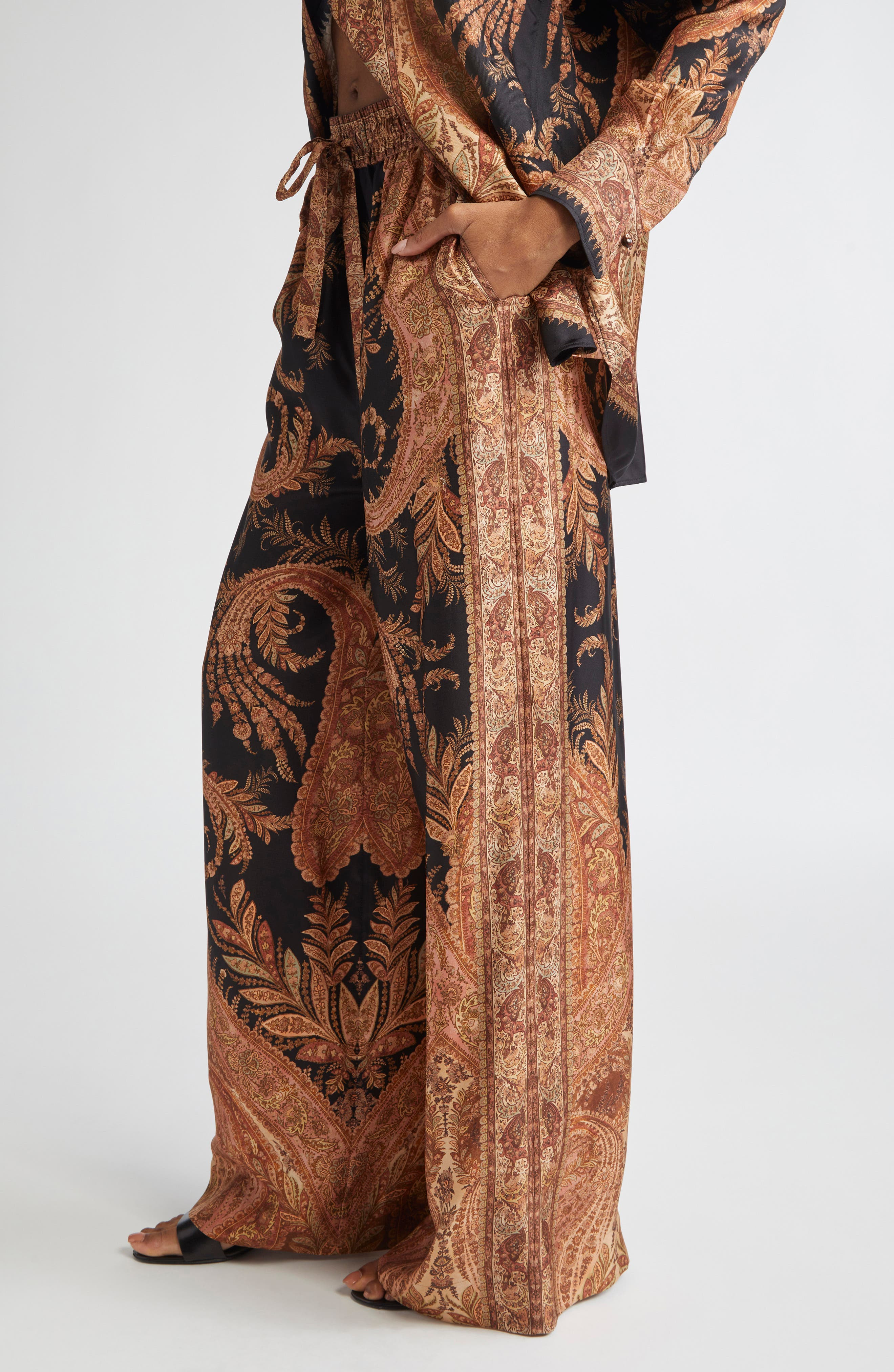 Zimmermann Hypnotic Wide Leg Silk Track Pants in Black Paisley at Nordstrom - 4