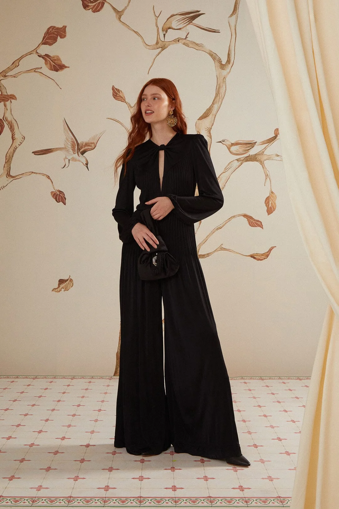 Black Long Sleeve Knot Jumpsuit - 1