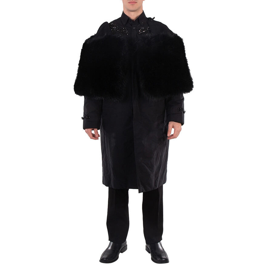 Burberry Men's Black Deconstructed Faux Fur Nylon Coat - 4