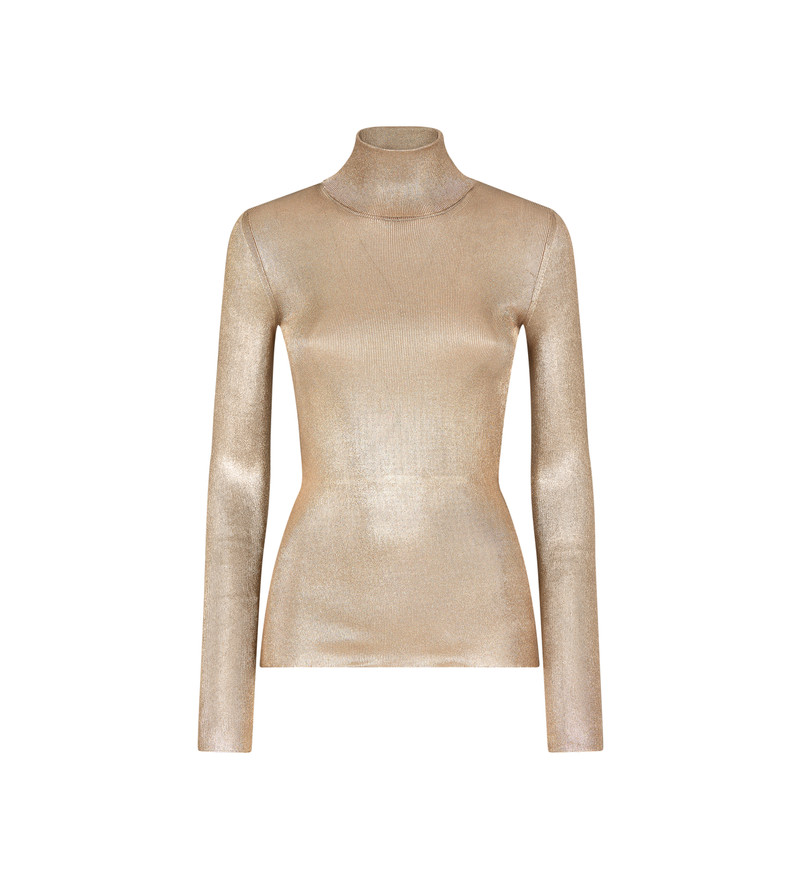 WET LOOK VISCOSE KNIT TURTLENECK TOP 1