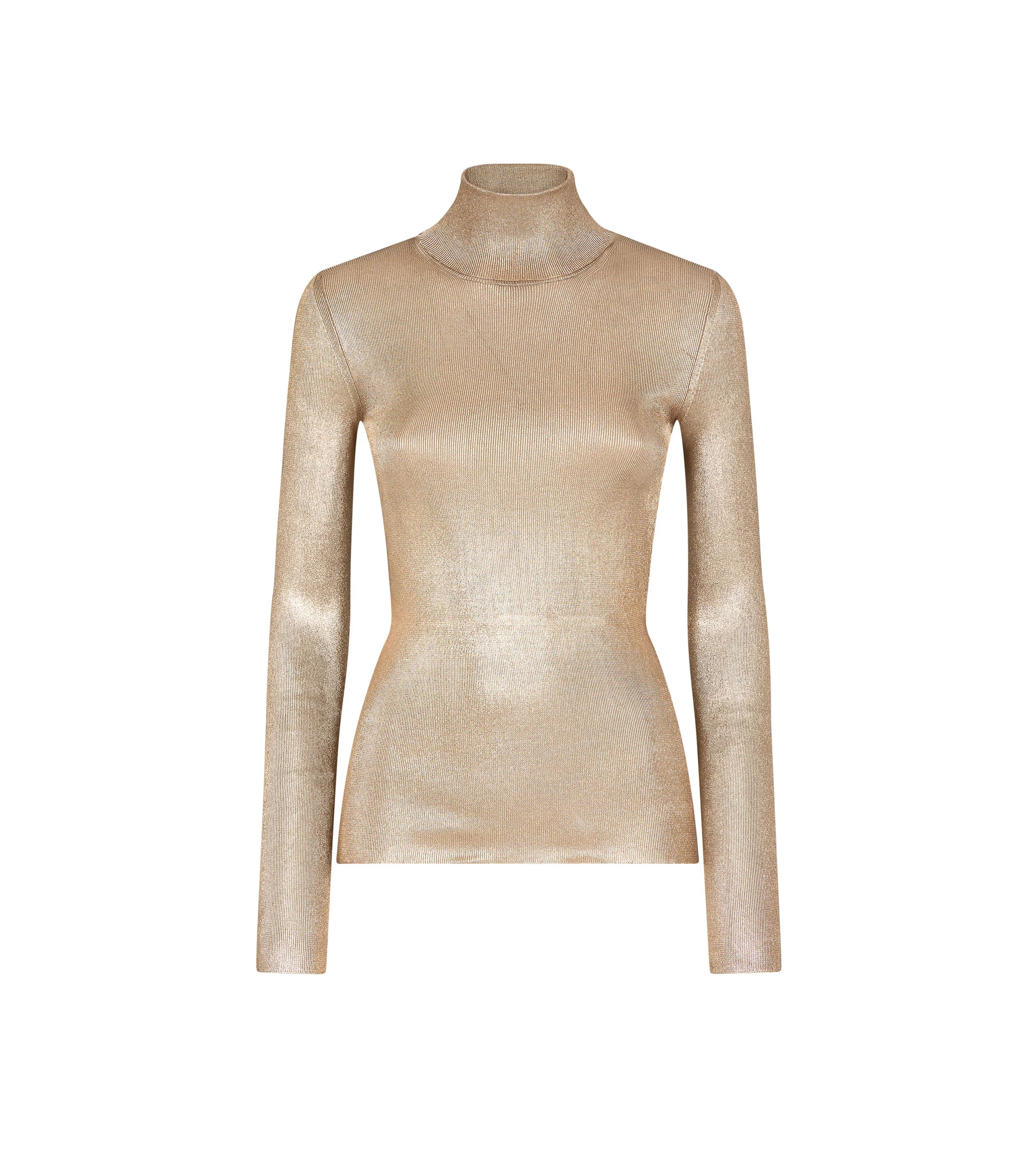 WET LOOK VISCOSE KNIT TURTLENECK TOP - 1