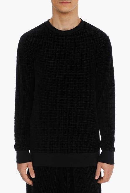 Black sweatshirt with embossed velvet Balmain monogram - 5