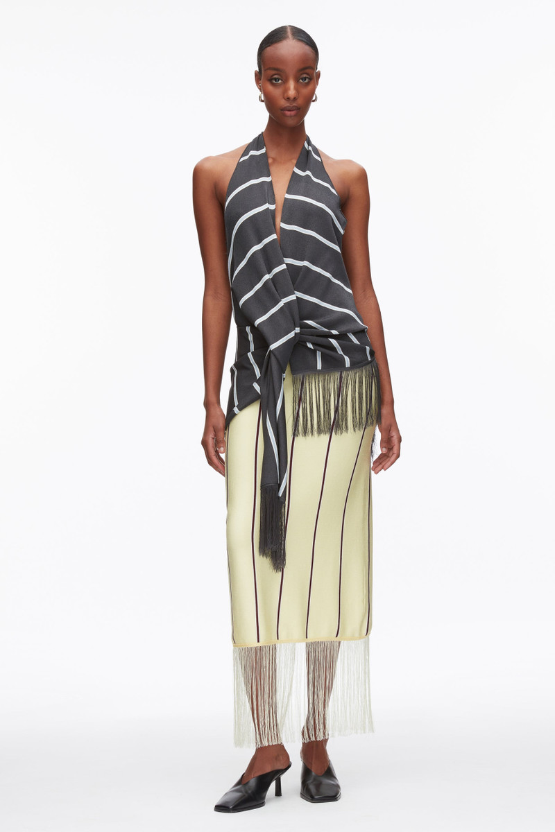 Draped Stripe Halter Top with Fringe 1