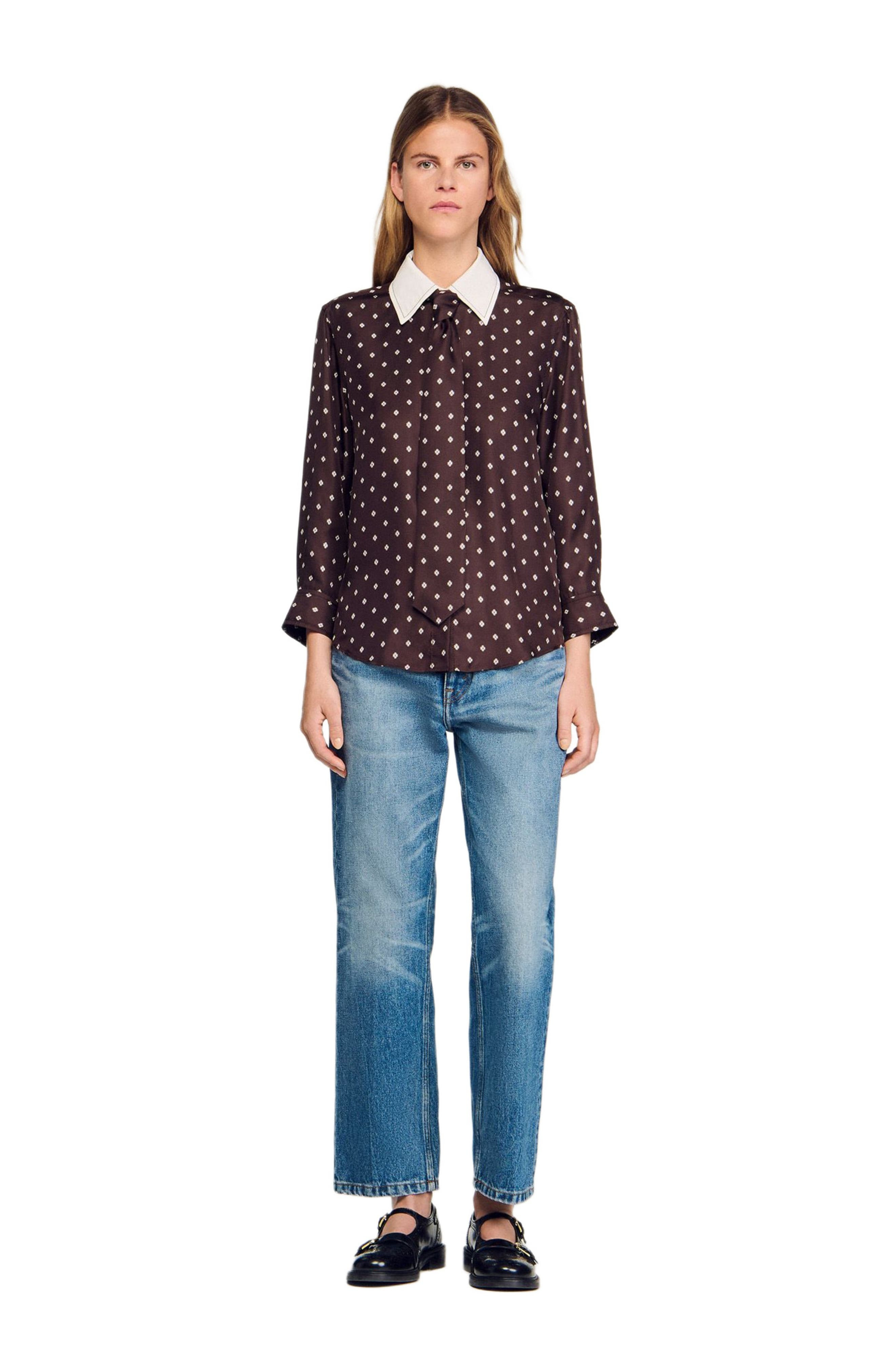SANDRO Floaty tie print shirt in Brown /White at Nordstrom - 2