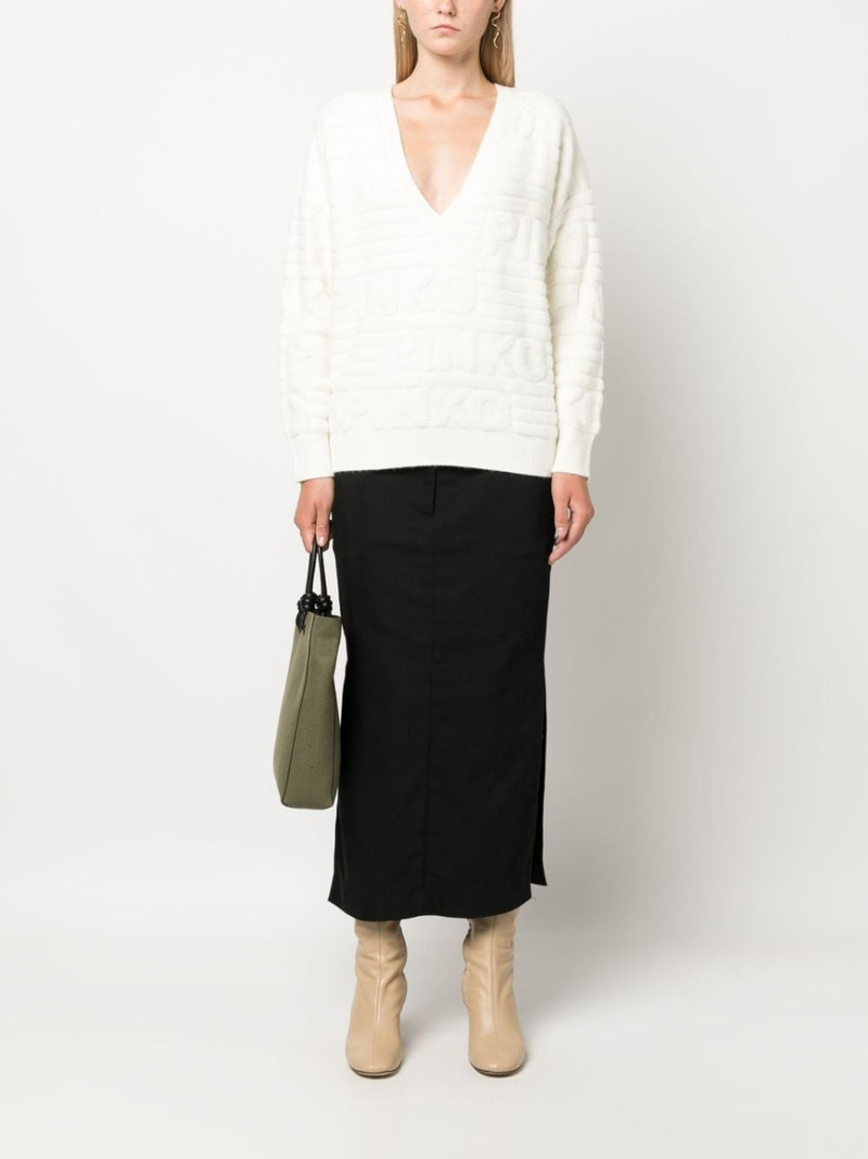 PINKO intarsia-knit logo V-neck jumper outlook