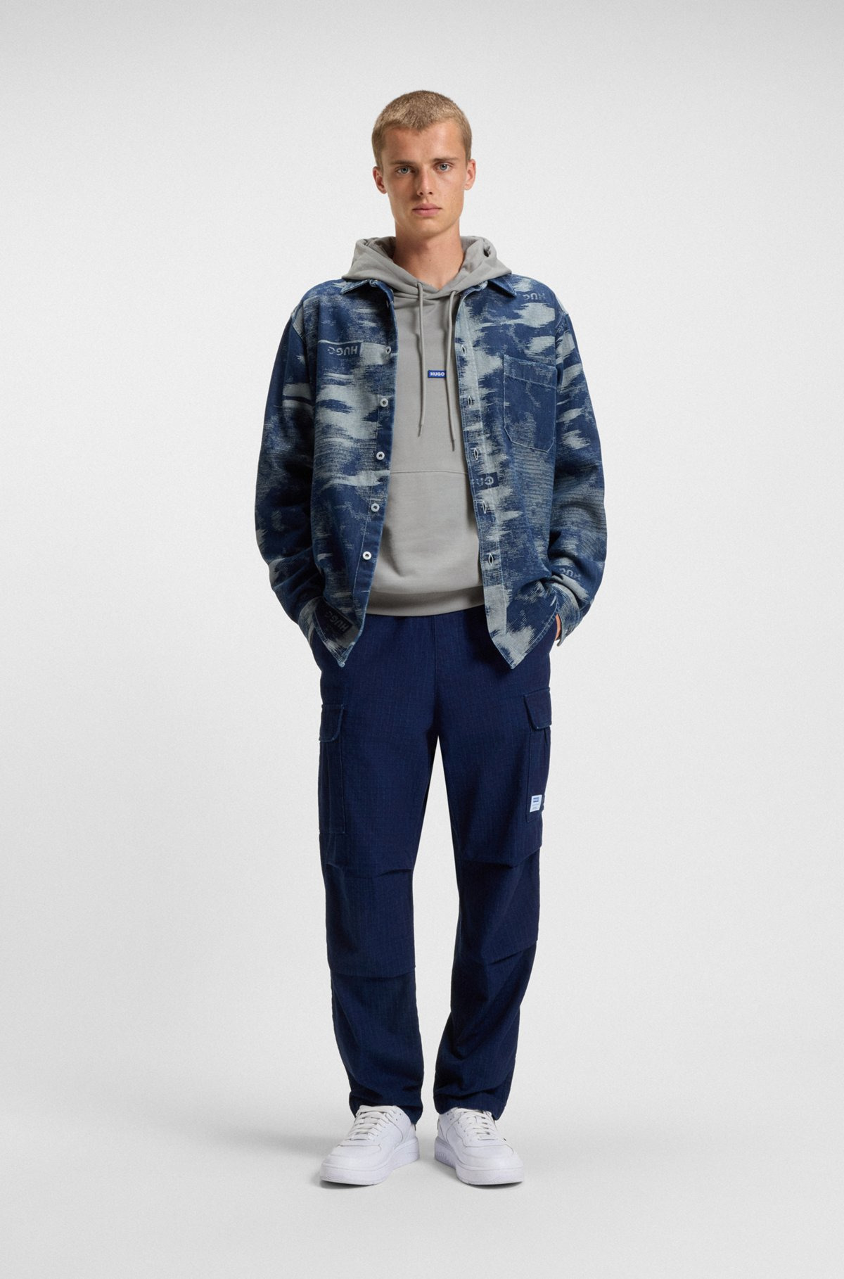 COTTON-TERRY HOODIE WITH BLUE LOGO LABEL - 4