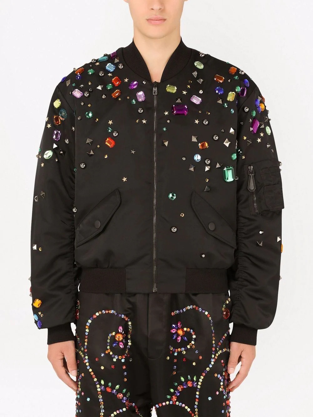 gemstone-embellished bomber jacket - 3