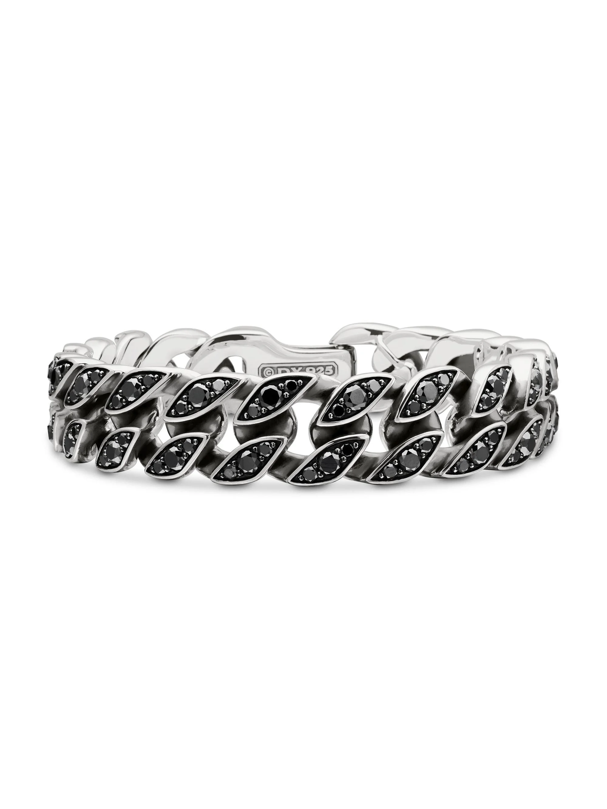 Men's Curb Chain Bracelet in Sterling Silver - Black Diamond - 1