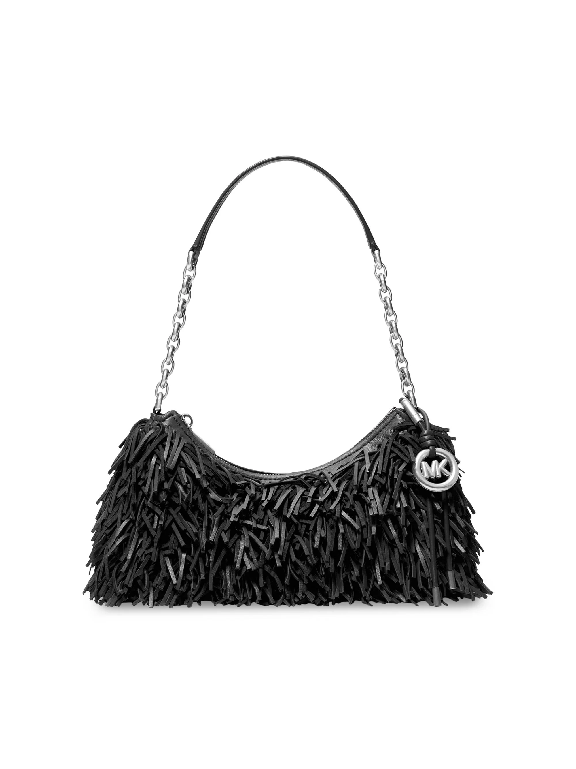 Women's Nolita Medium Fringed Leather Pouchette - Black - 1