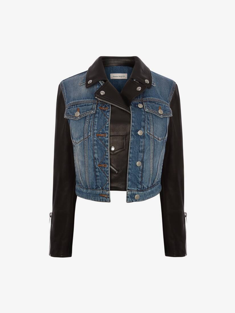 Trompe L'œil Hybrid Biker Jacket in Black/blue - 1