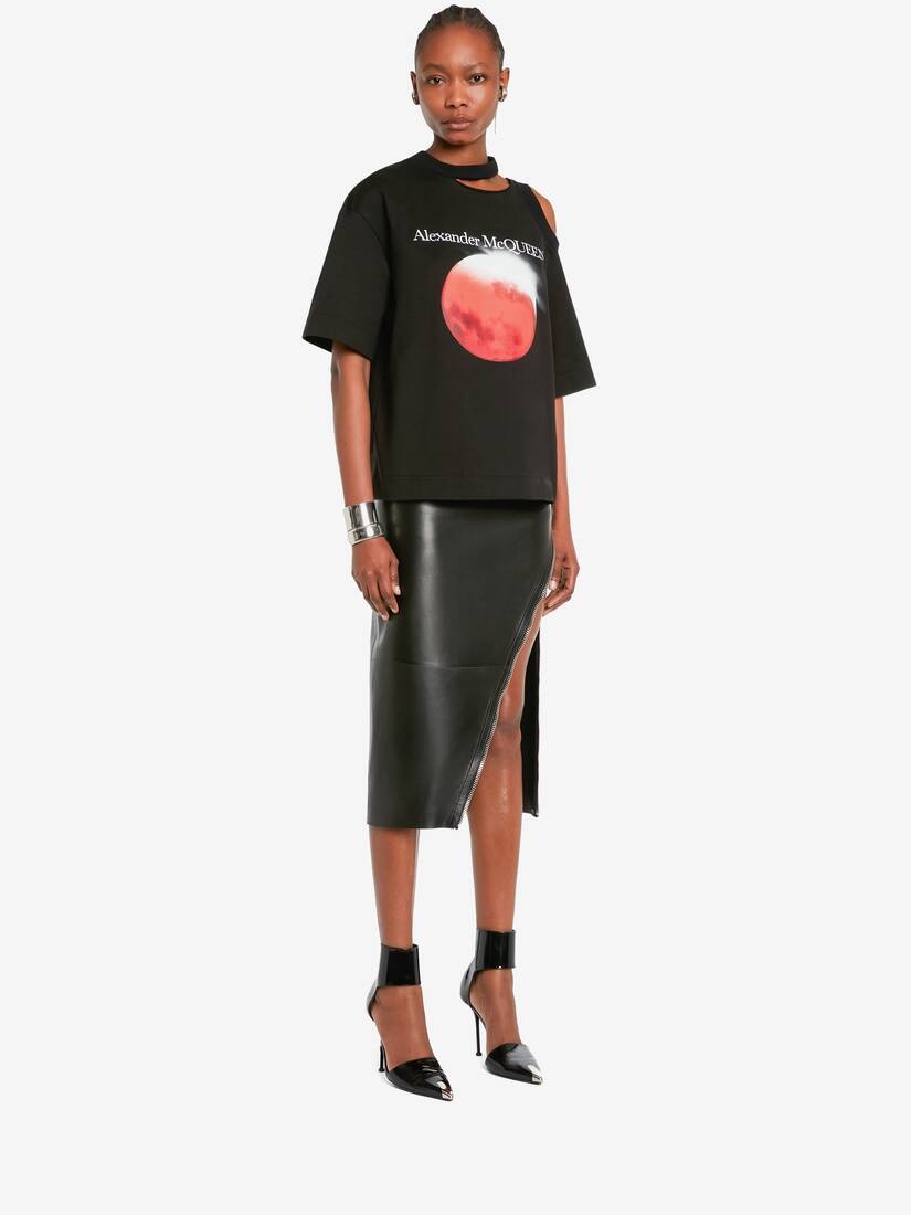 Women's Red Moon Cut-out T-shirt in Black - 3