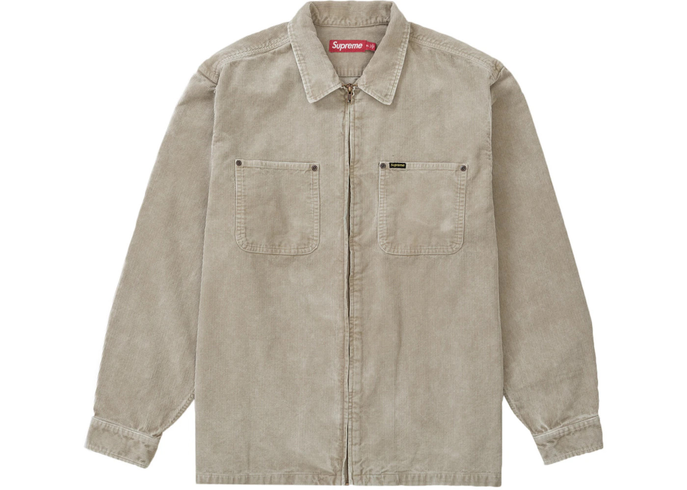 Supreme Washed Corduroy Zip Up Shirt Tan - 1