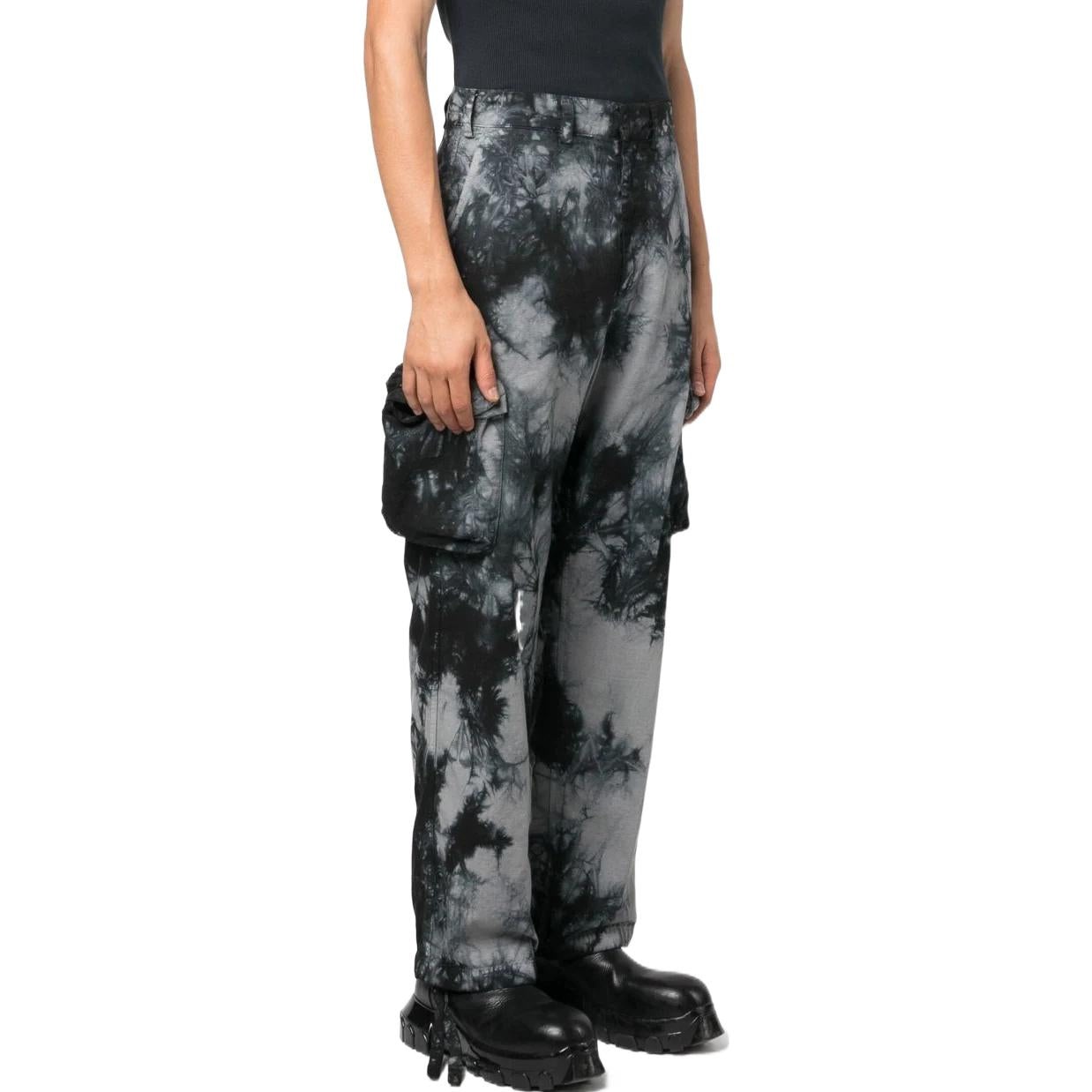 Men's Off-White FW22 Tie Dye Pattern Printing 3D Pocket Cargo Casual Pants/Trousers Black OMCF032F22 - 4