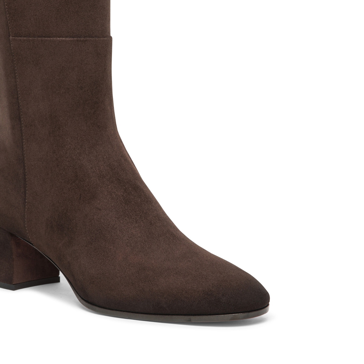 Women's dark brown suede mid-heel boot - 5