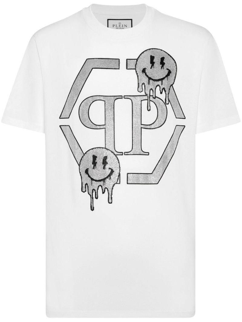rhinestone-logo cotton T-shirt 1
