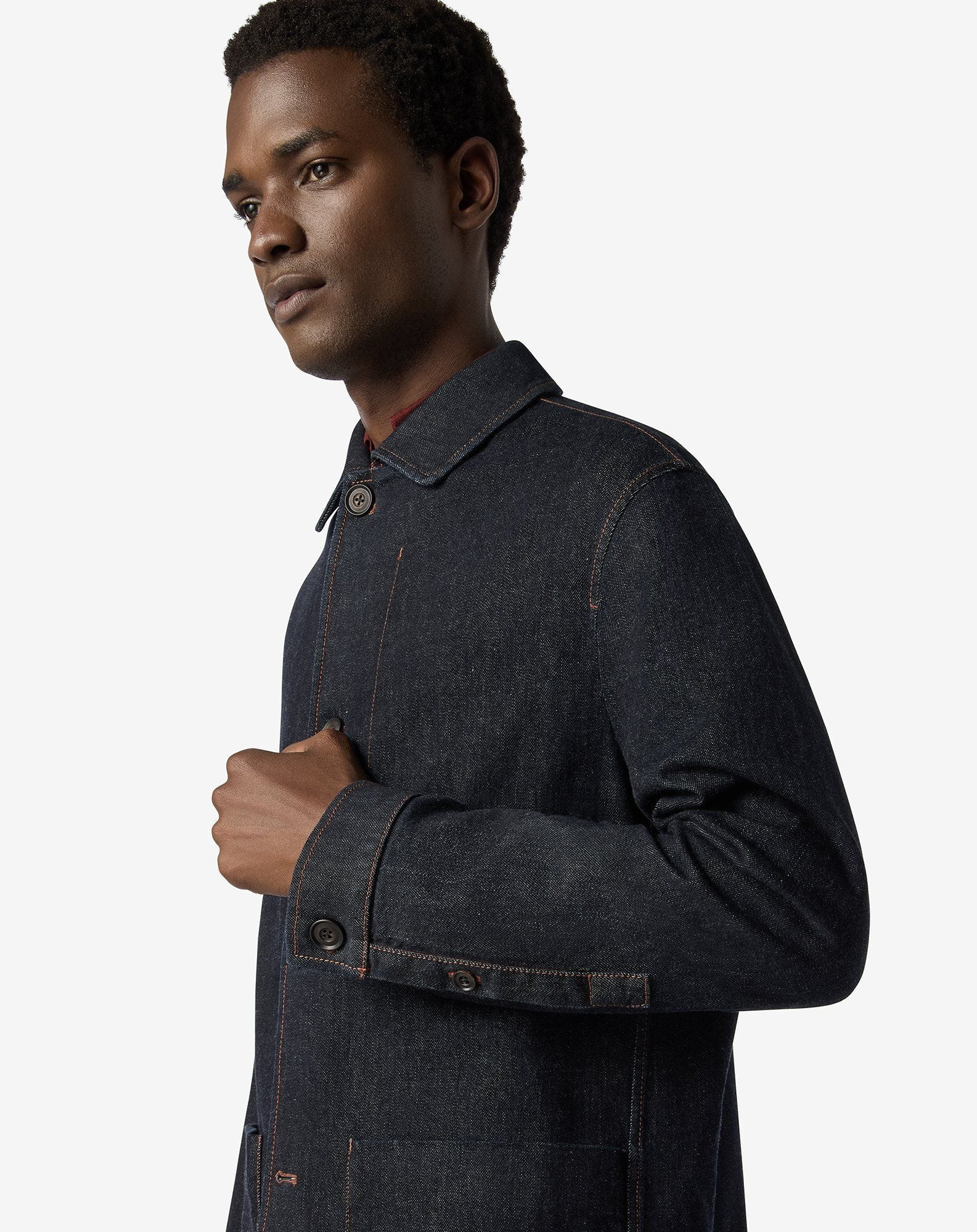 Blue single-breasted denim jacket - 6