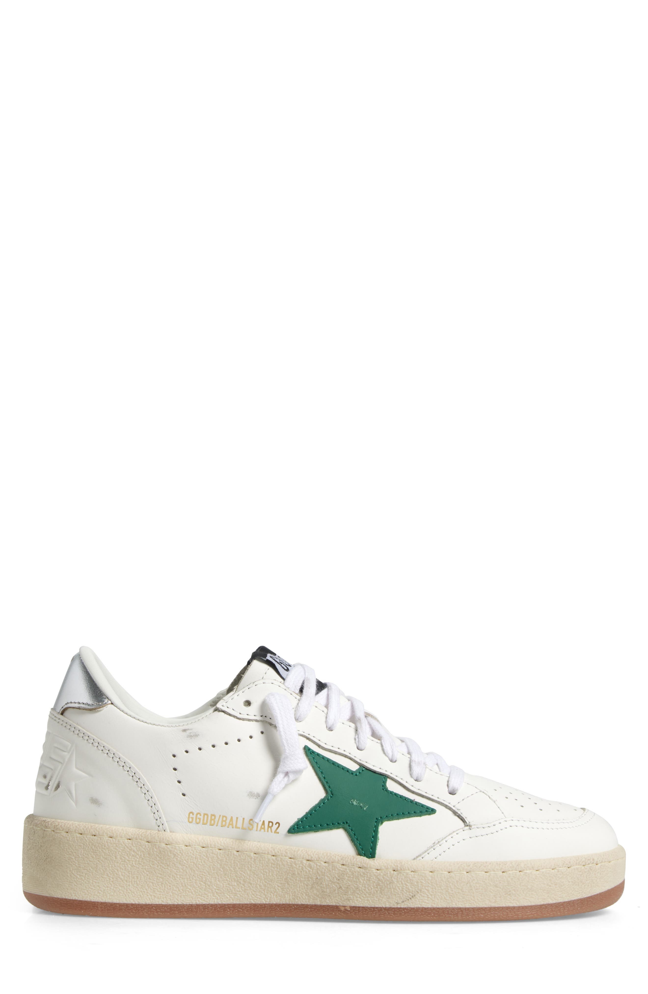 Golden Goose Ball Star 2 Low Top Sneaker in White/Green/Silver at Nordstrom - 3