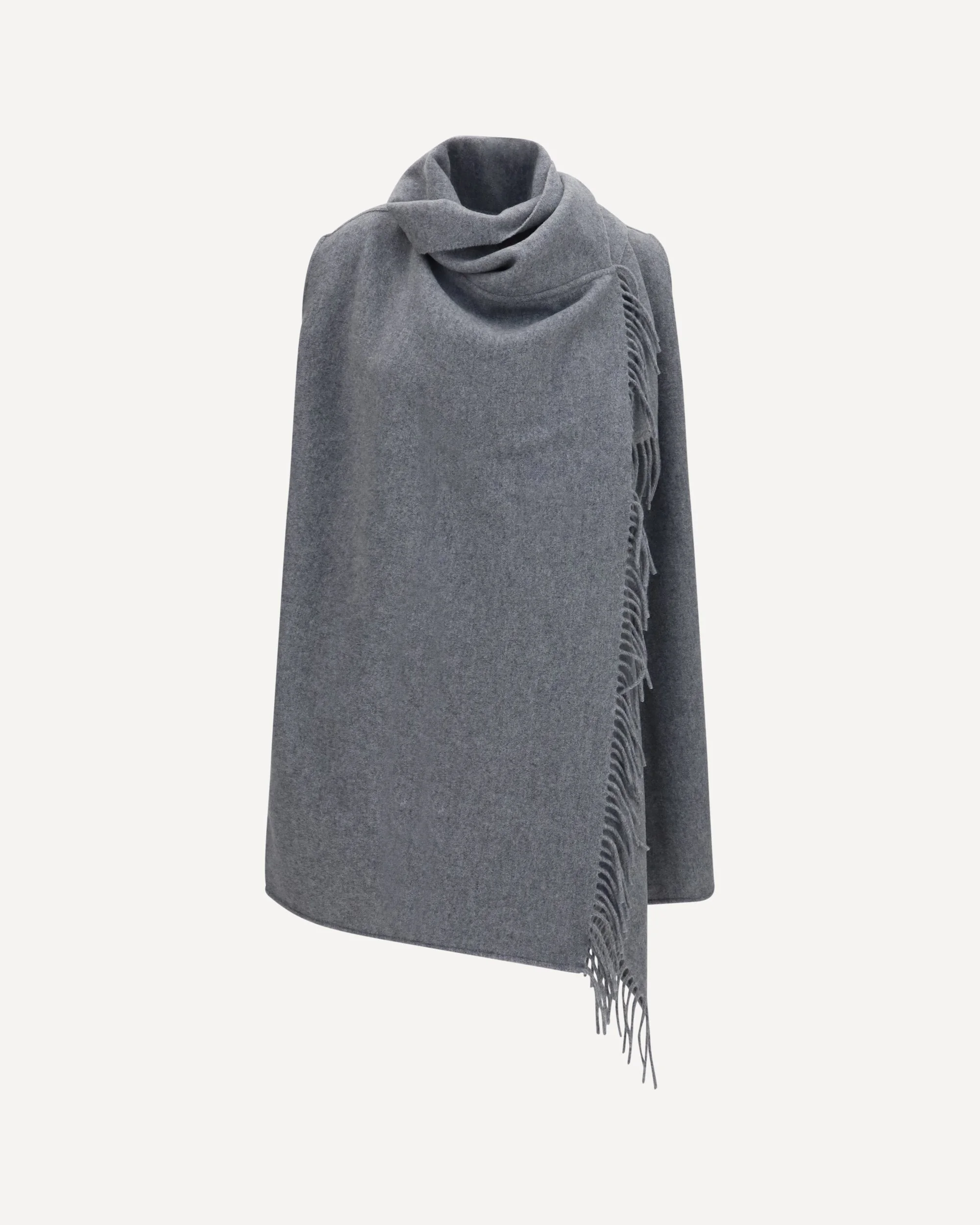 High-neck wool Cape with concealed closure and fringes - 1