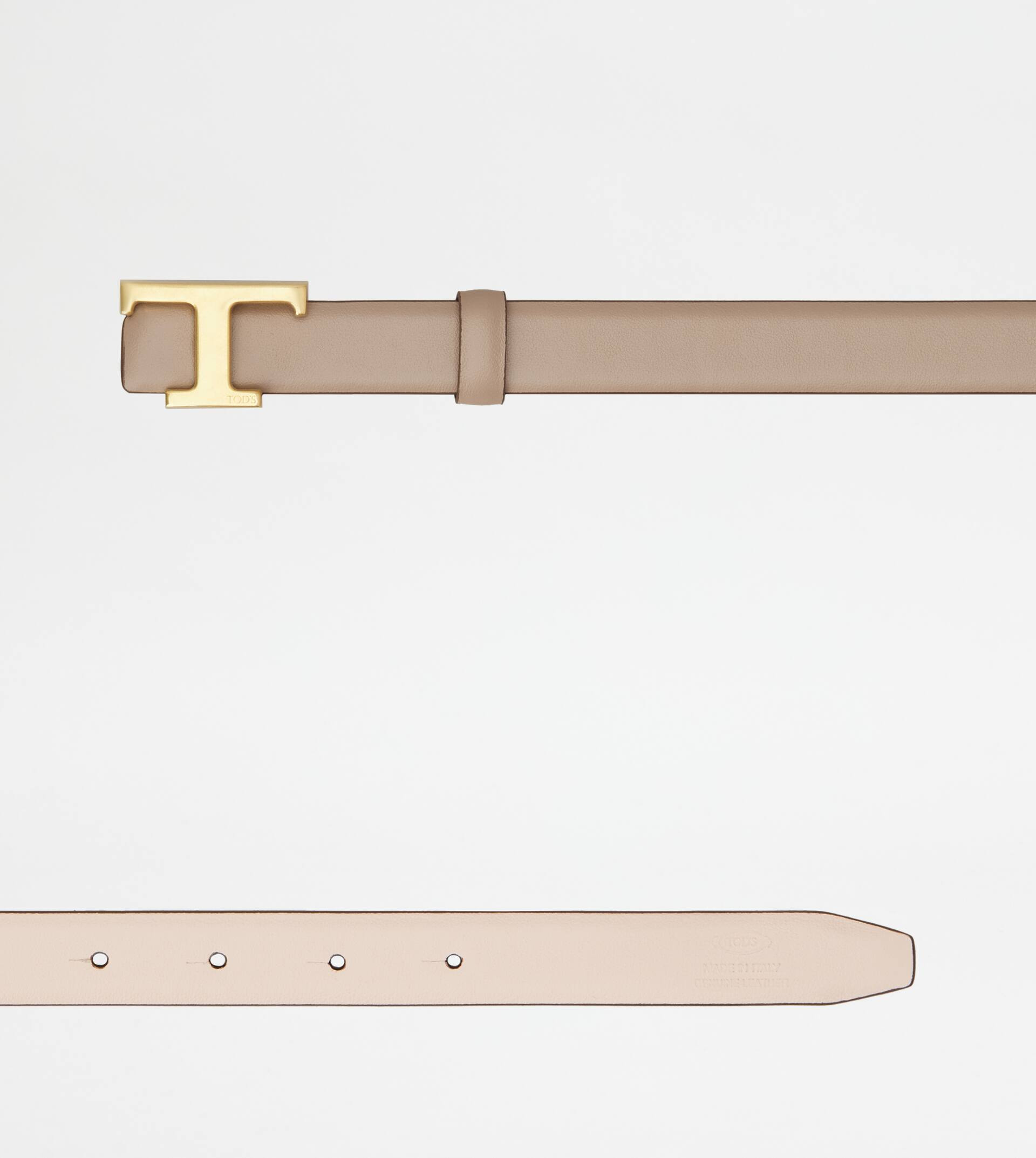 T TIMELESS REVERSIBLE BELT IN LEATHER - BEIGE, PINK - 3