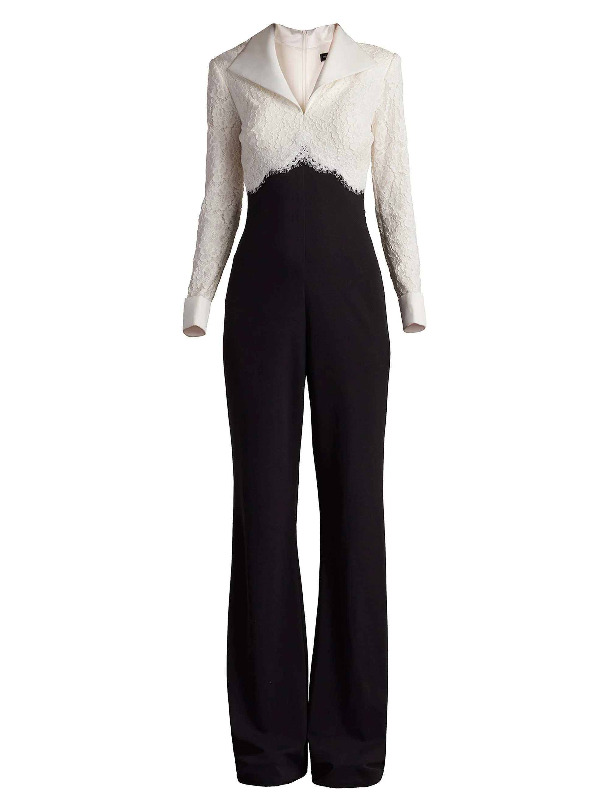 Women's Lace-Crepe Jumpsuit - Ivory Black - 1