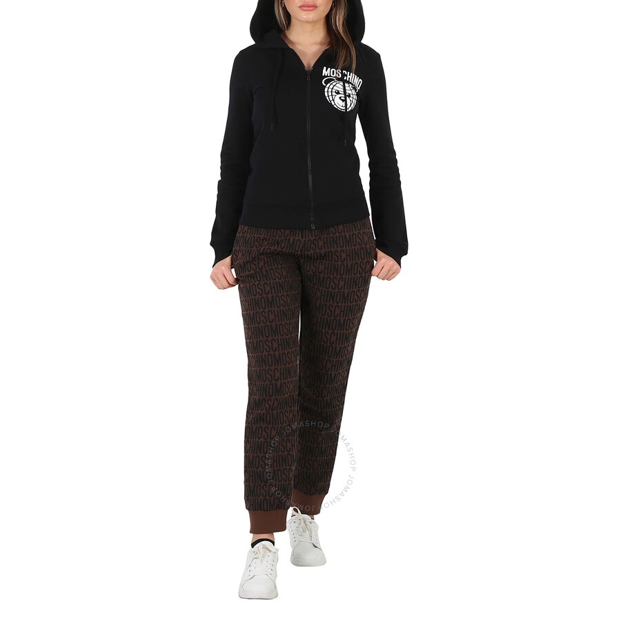 Moschino Ladies Fantasy Print Brown Allover Monogram Joggers - 6