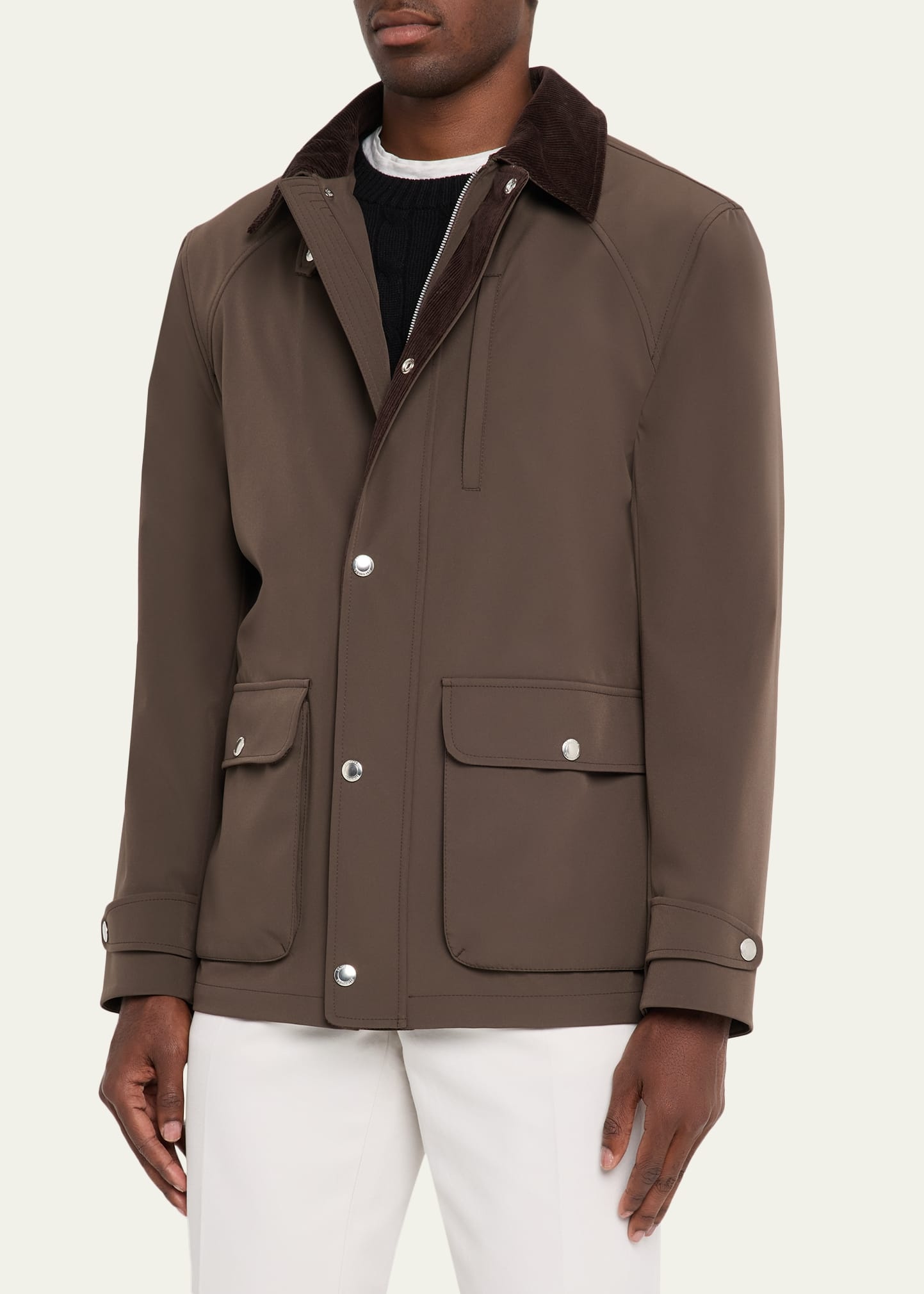 Men's Nylon Corduroy-Collar Full-Zip Jacket - 4