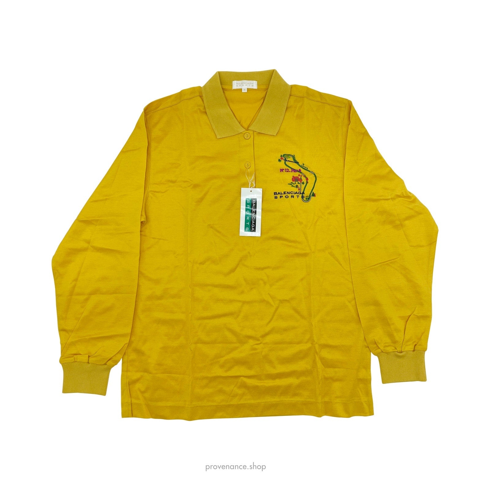 BALENCIAGA Embroidered Long Sleeve Polo Shirt - Yellow - 1