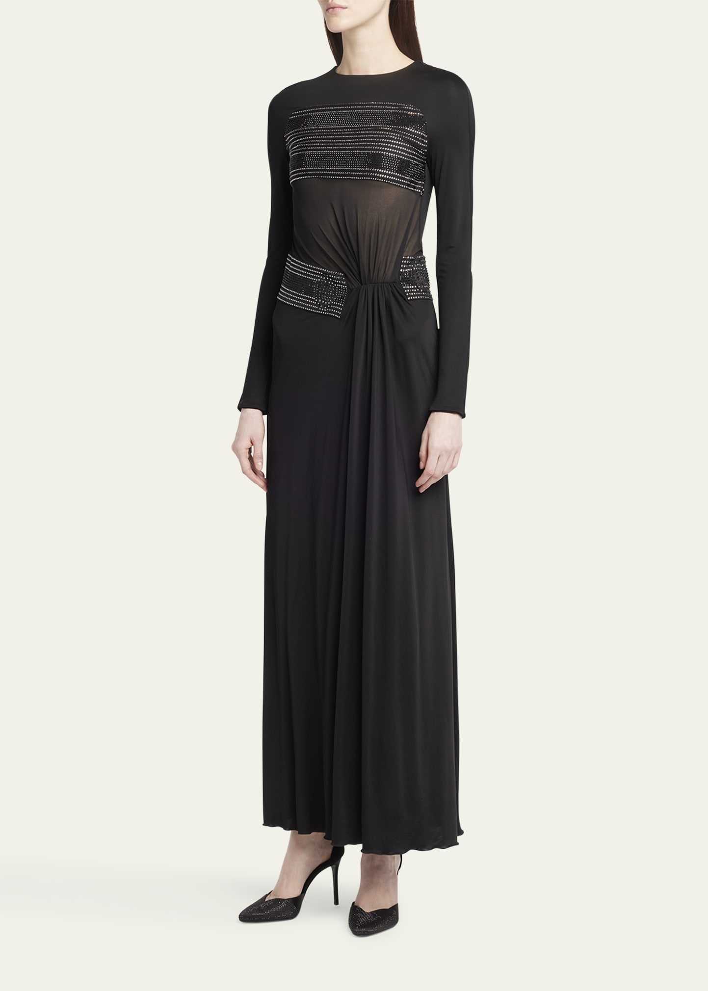 Crystal Sheer Midriff Jersey Gown - 4