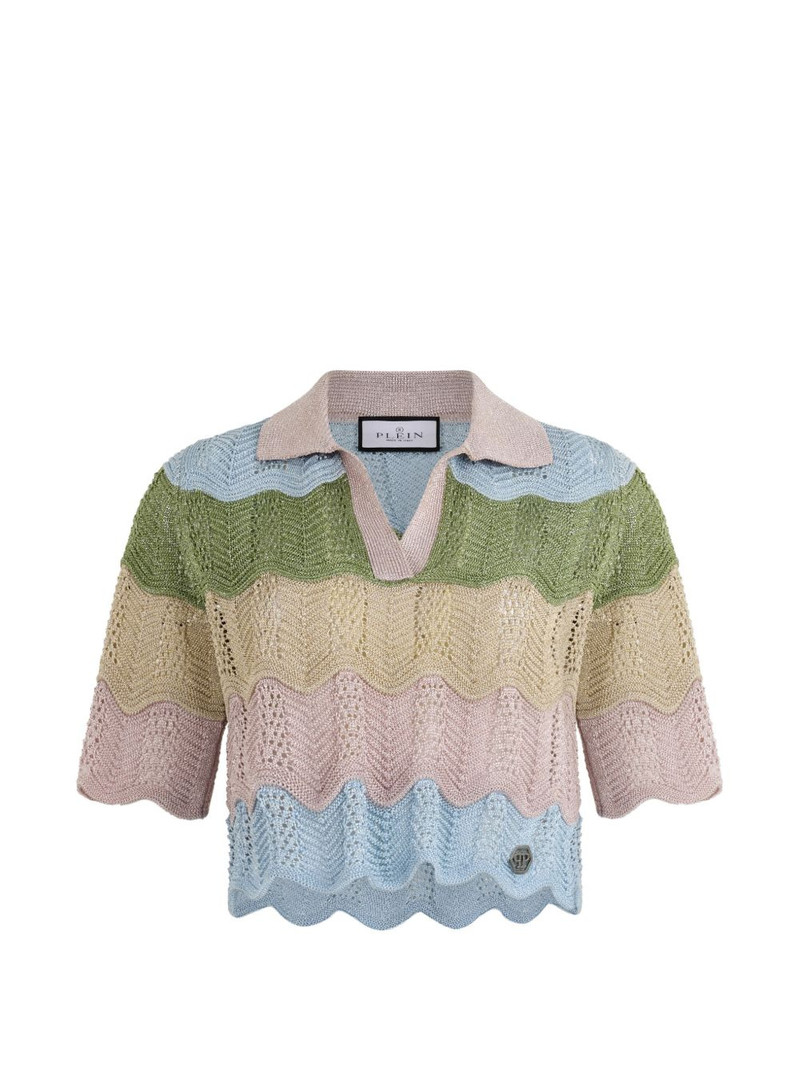 Colour Wave knitted cropped polo shirt 1
