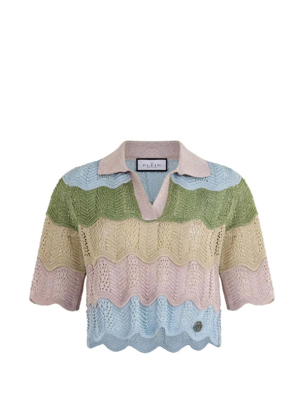 Colour Wave knitted cropped polo shirt - 1