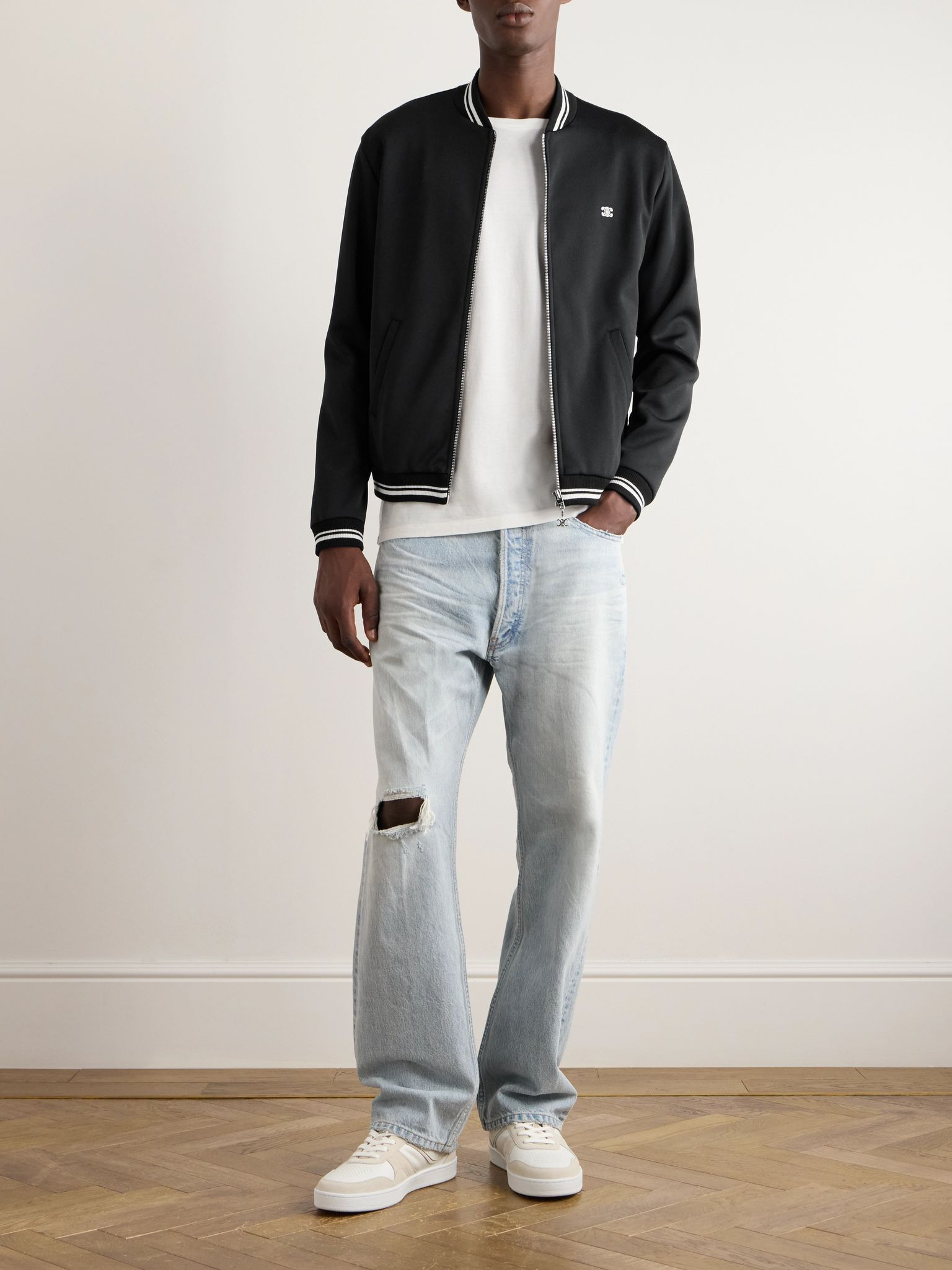 Teddy Slim-Fit Logo-Embroidered Jersey Jacket Black - 2