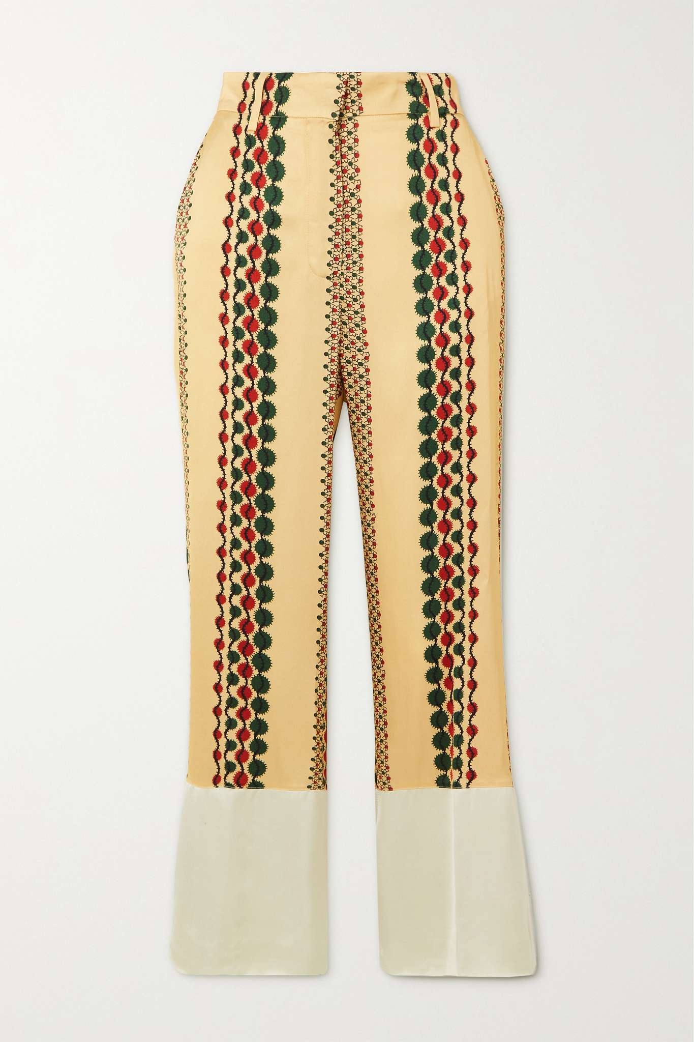 Harmony cropped printed satin straight-leg pants - 1