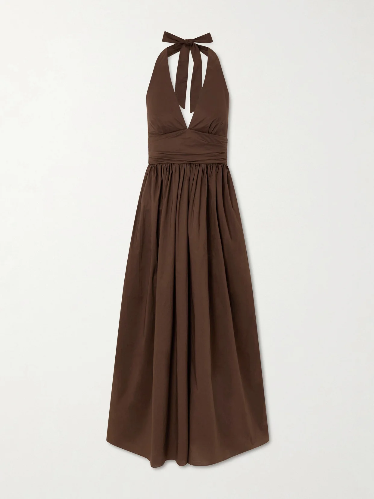 Gathered Organic Cotton-poplin Halterneck Maxi Dress - 1