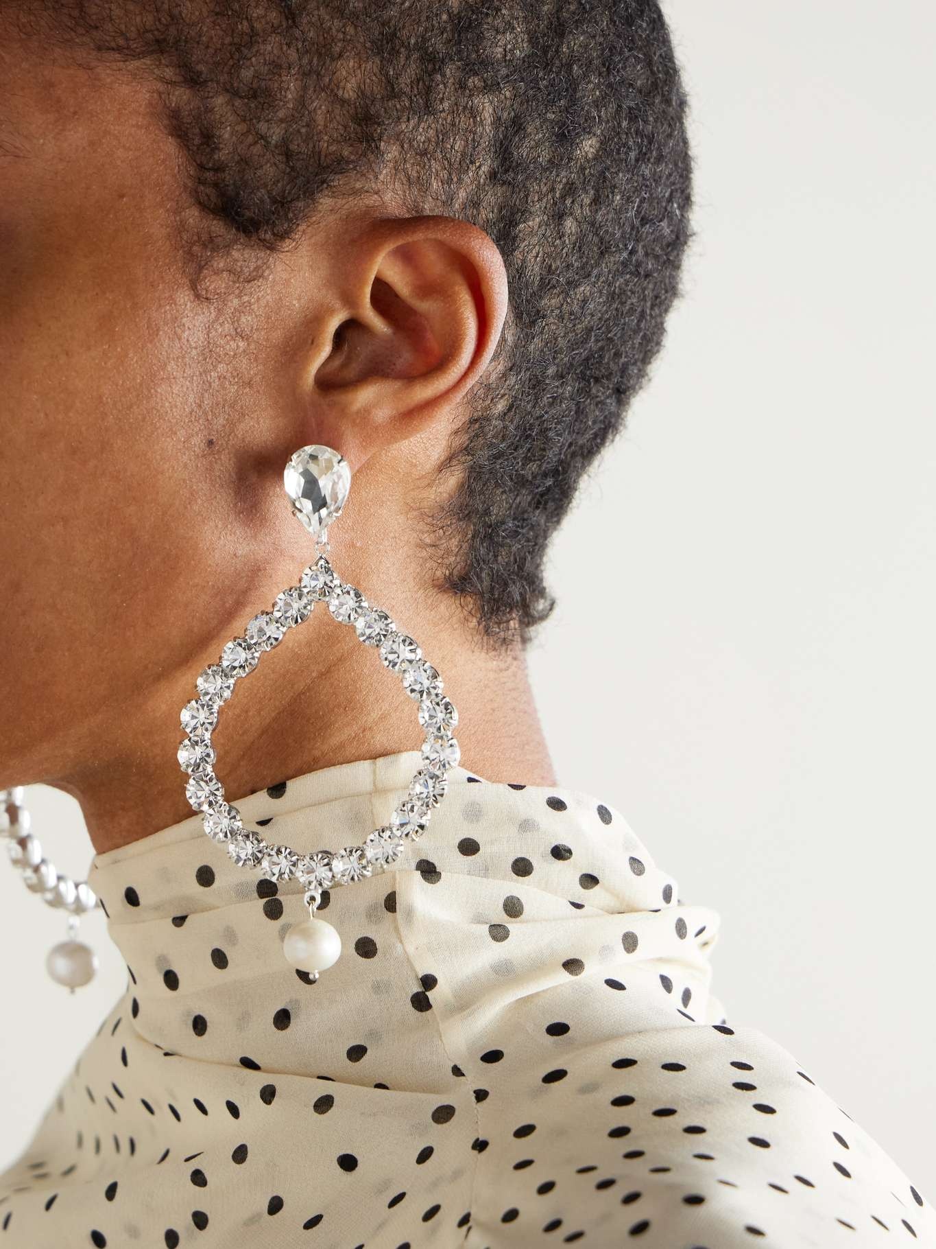 Silver-tone, crystal and pearl earrings Silver - 2