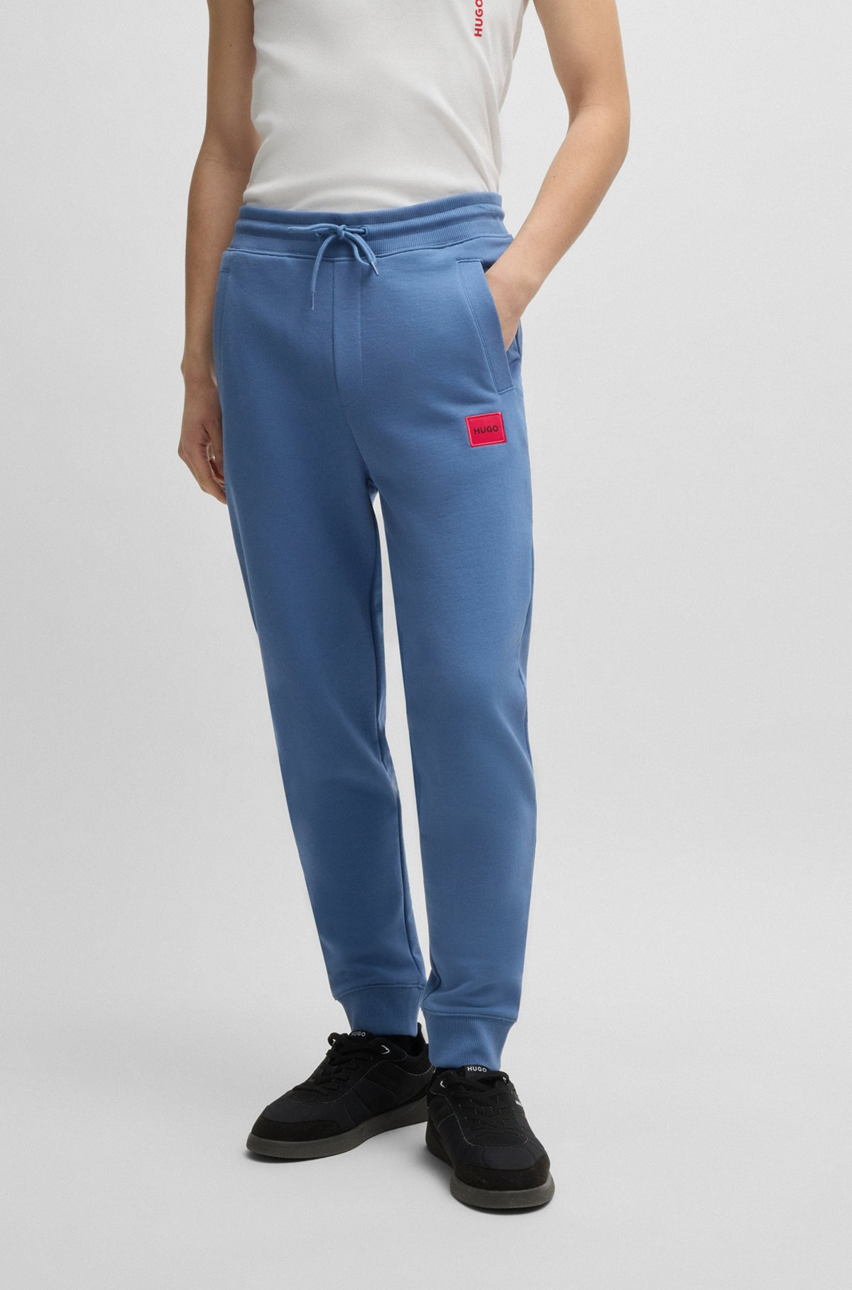 COTTON-TERRY TRACKSUIT BOTTOMS WITH RED LOGO LABEL - 2