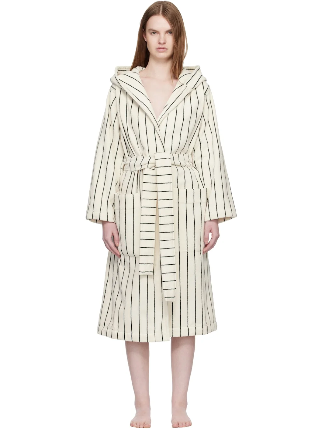 White & Green Terry Hooded Bathrobe - 1