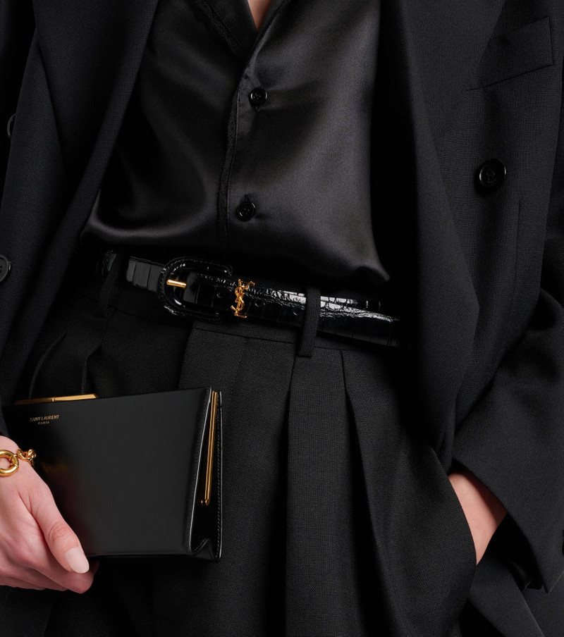 SAINT LAURENT Cassandre croc-effect leather belt outlook