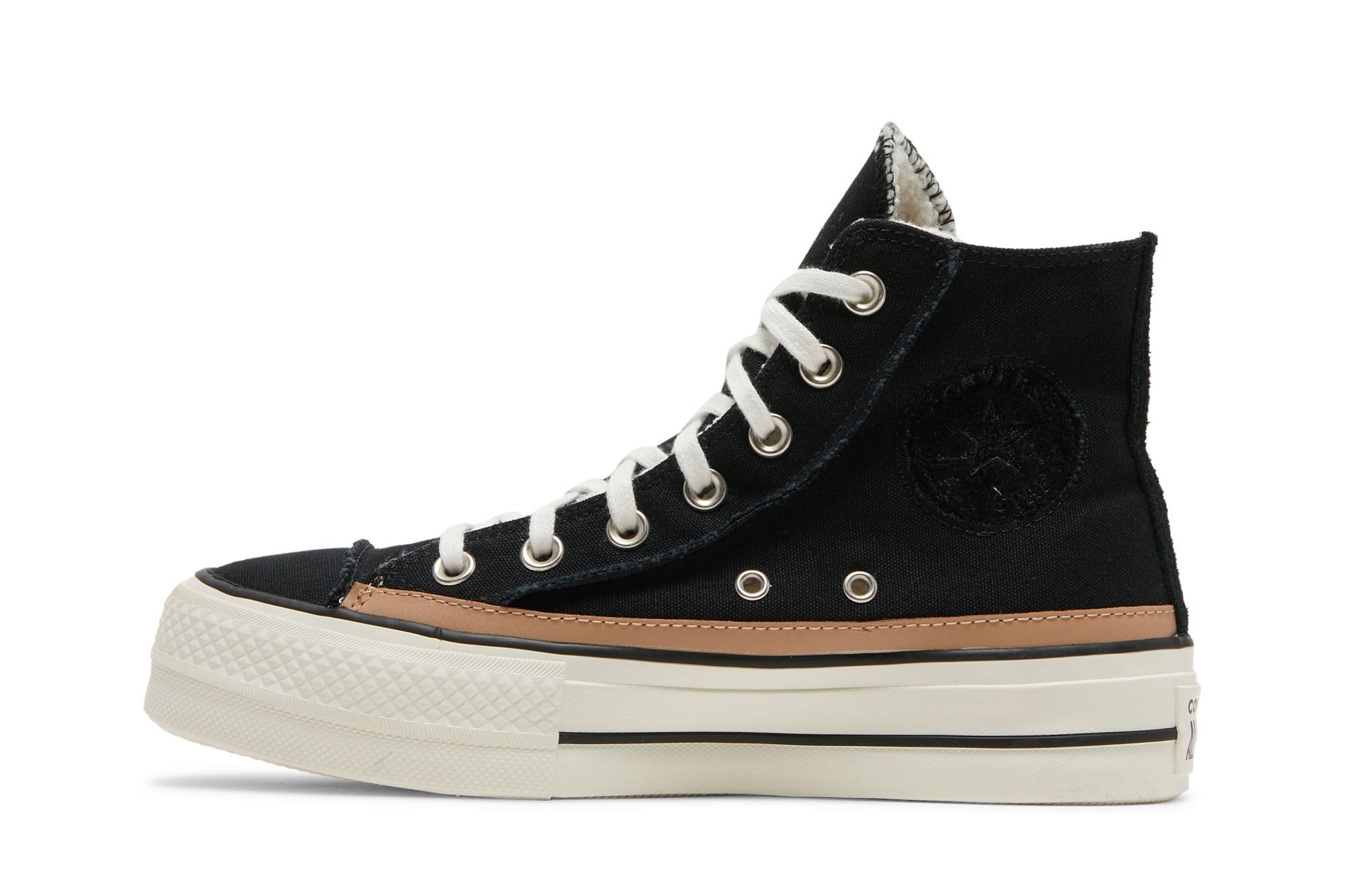 Wmns Chuck Taylor All Star Raw Edge Platform High 'Black Champagne Tan' - 3