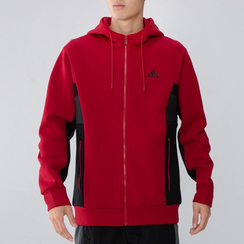 adidas St Kn Spcr Jkt Contrasting Colors Pocket Knit Sports hooded Logo Jacket Red H39240 - 3