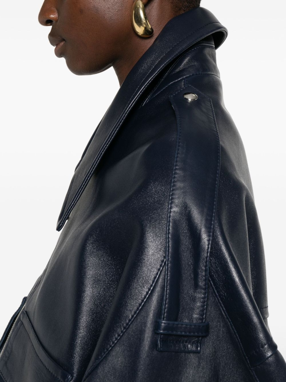 leather zip-up bomber jacket - 5