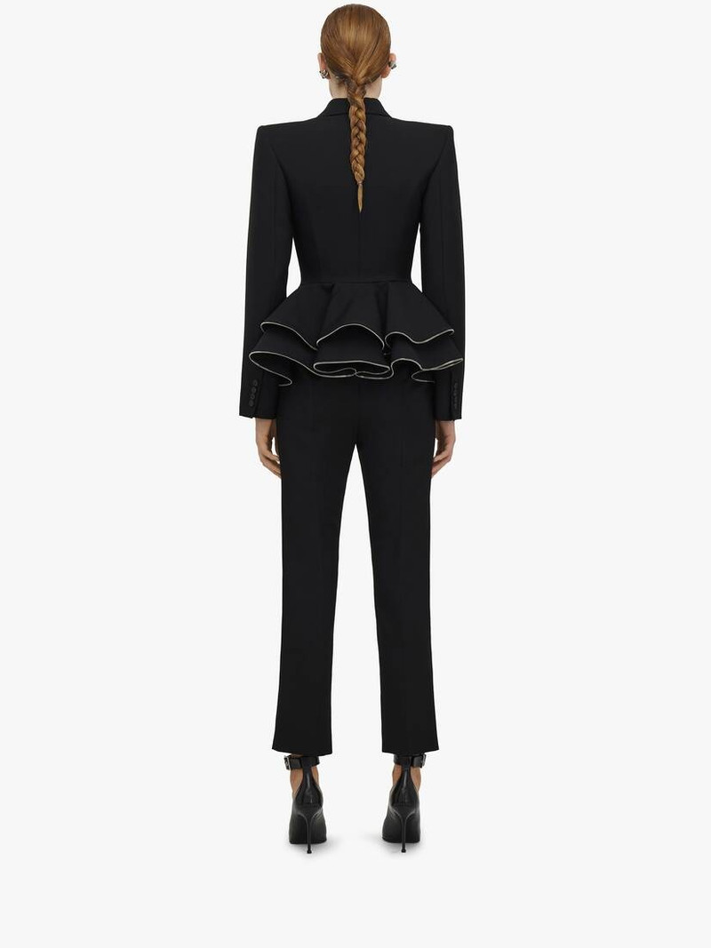 Women's Zip Detail Long Cigarette Trousers in Black 3