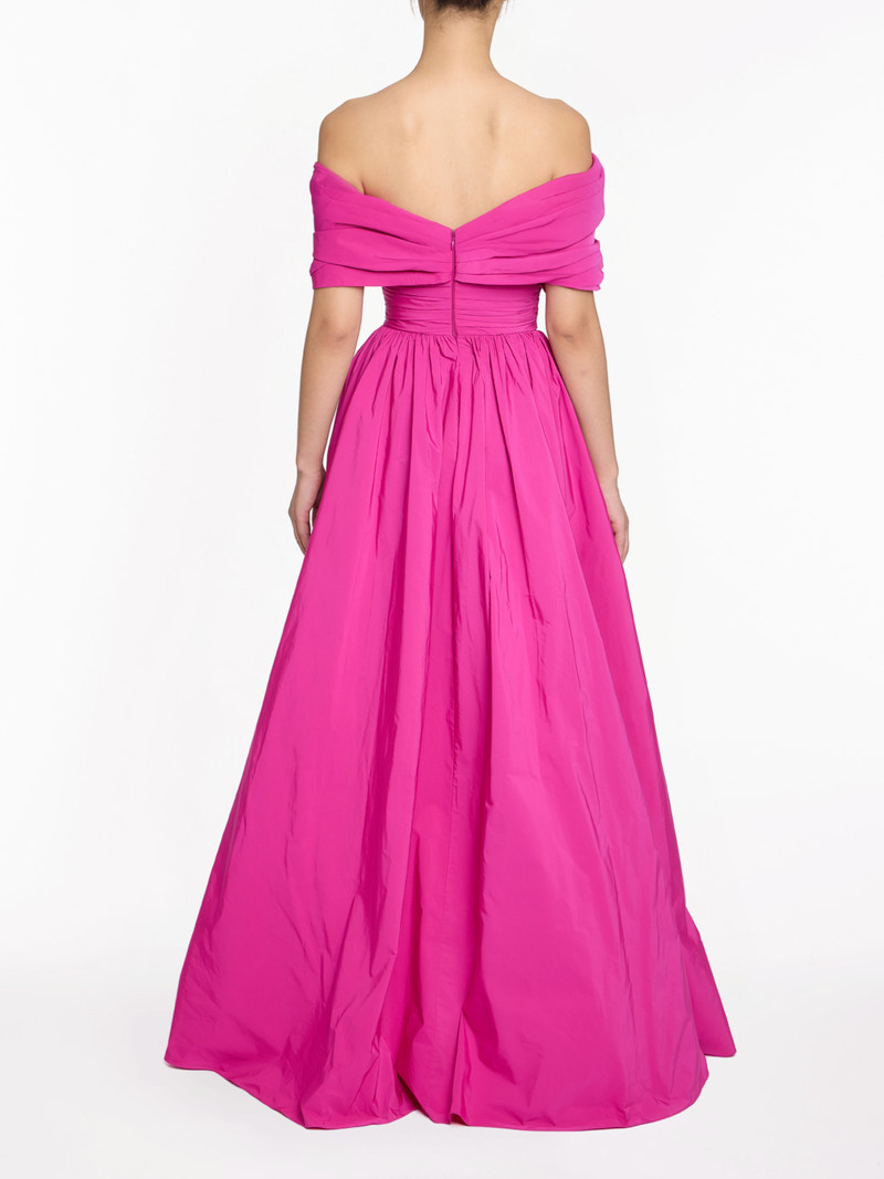 Marchesa OFF SHOULDER DRAPED SLEEVE BALL GOWN WITH SLIT outlook