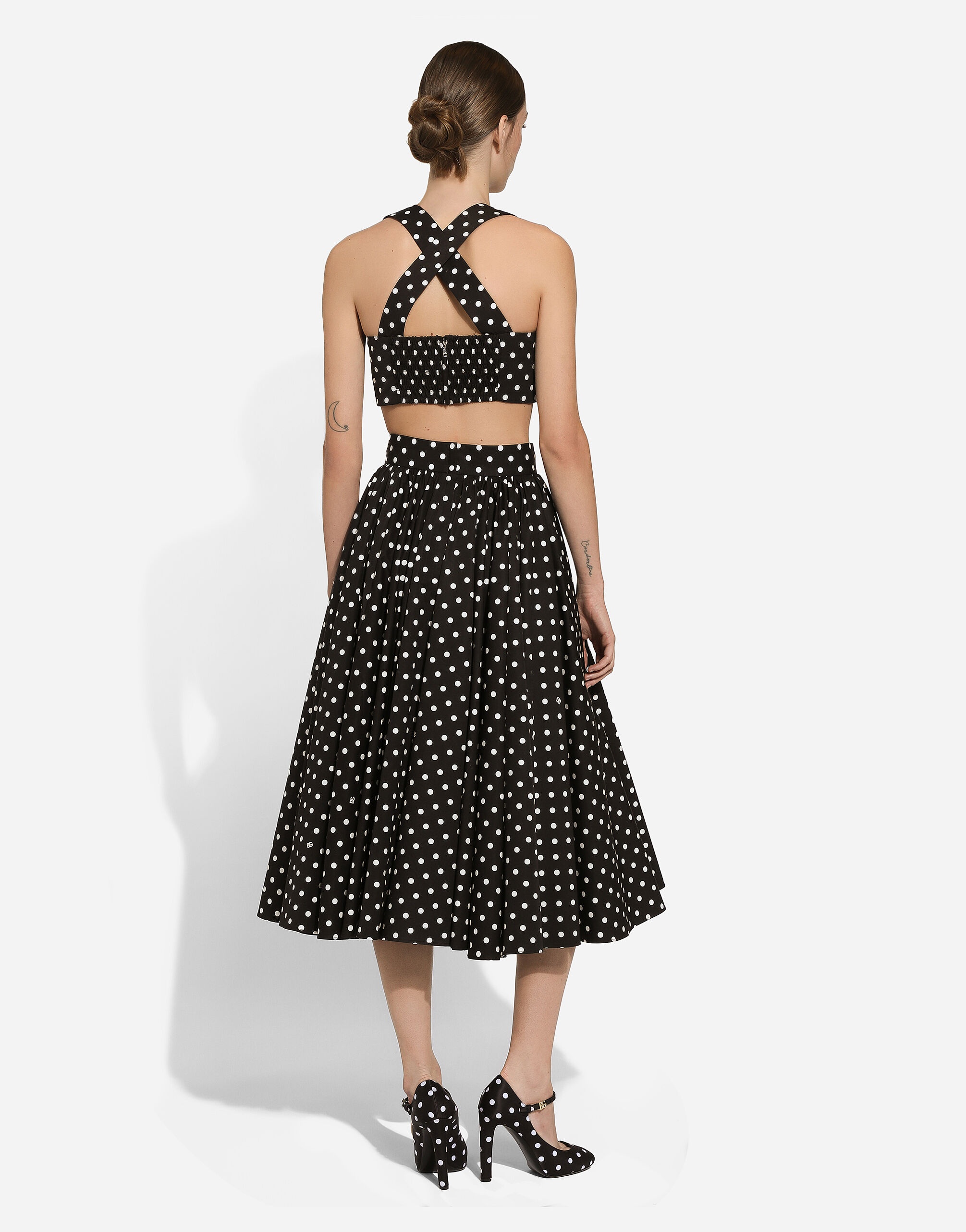 Cotton calf-length circle skirt with polka-dot print - 3