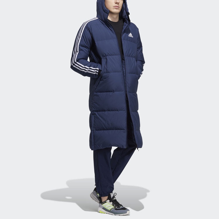 adidas Terrex 3st Long Coat Outdoor Sports Mid-Length Stay Warm Hooded Down Jacket Blue H20763 - 4