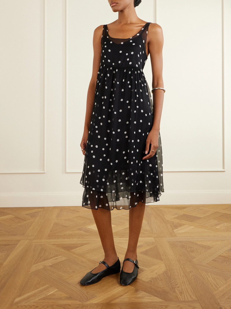 R13 Gathered Polka-dot Silk Midi Dress outlook