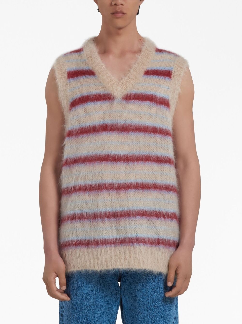 striped brushed-finish knitted vest - 3