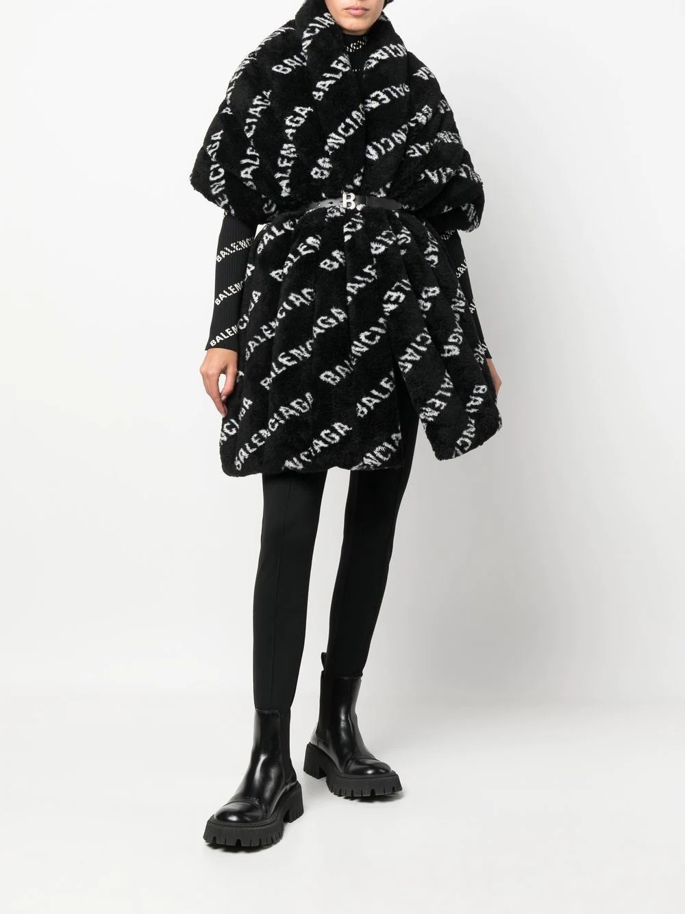 logo-print faux-fur stole - 2