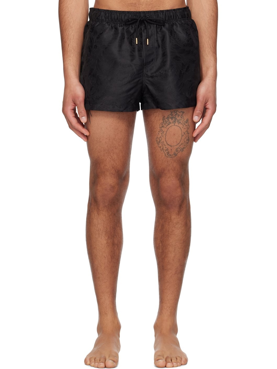 Black Barocco Jacquard Swim Shorts - 1
