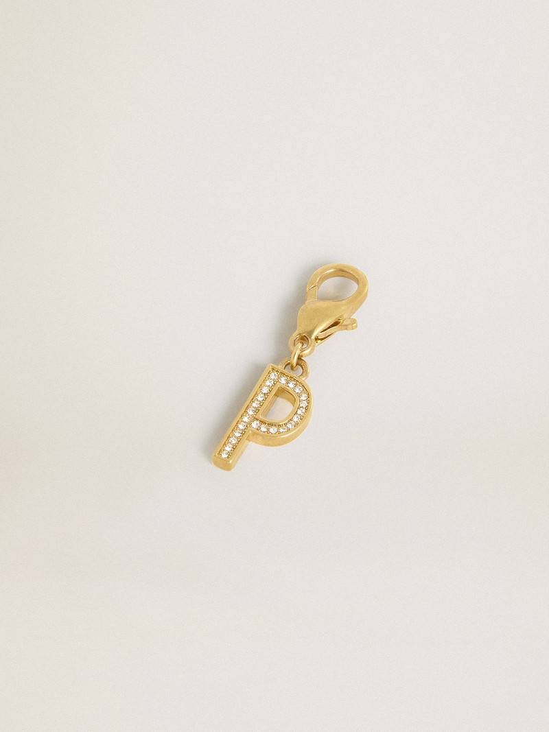 Golden Goose Letter P charm in gold-colored brass with crystals outlook