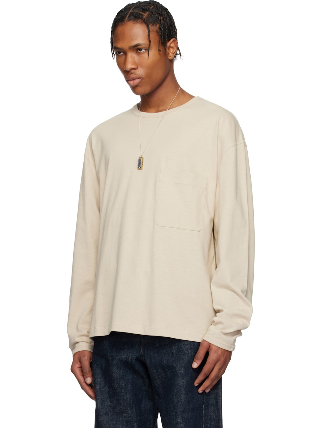 Beige Boxy Long Sleeve T-shirt - 4